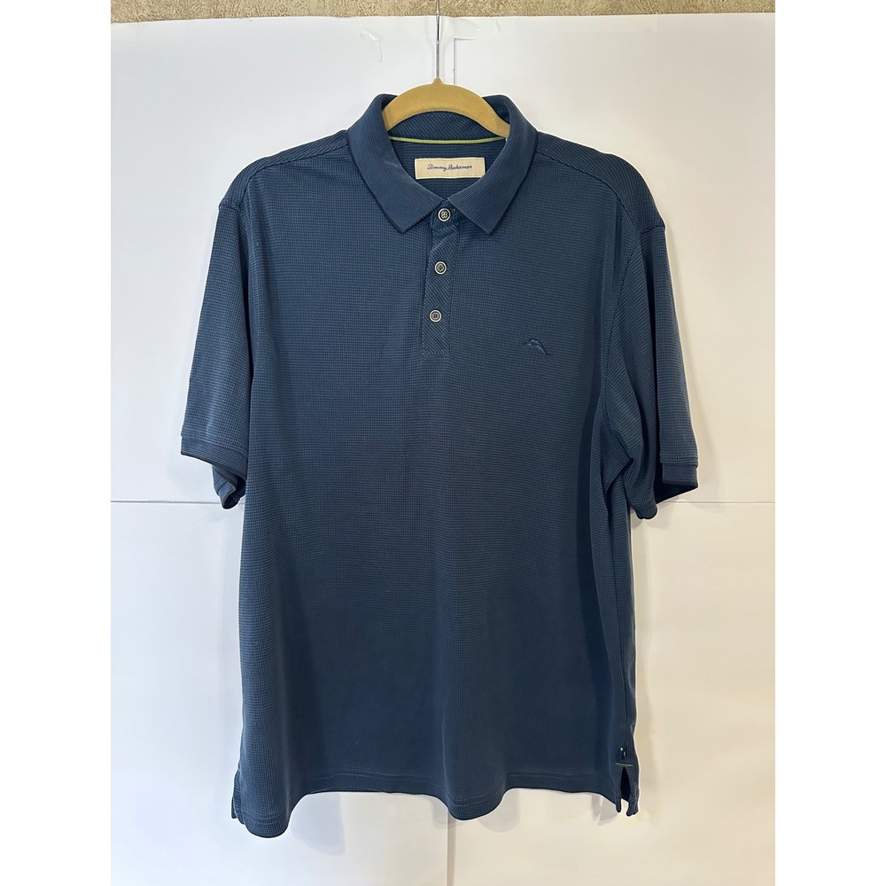 Tommy Bahama Polo Shirt Textured Golf Casual Short Sleeve Blue Large